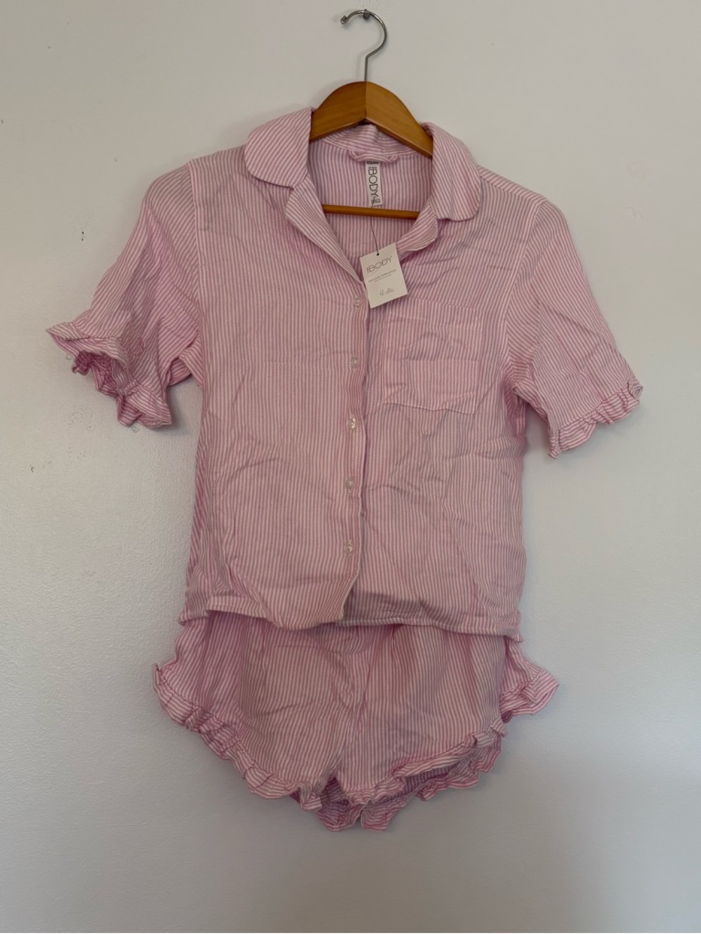 Cotton On Body. Girls Pink Narrow-Striped Button-Down Pajama Set.